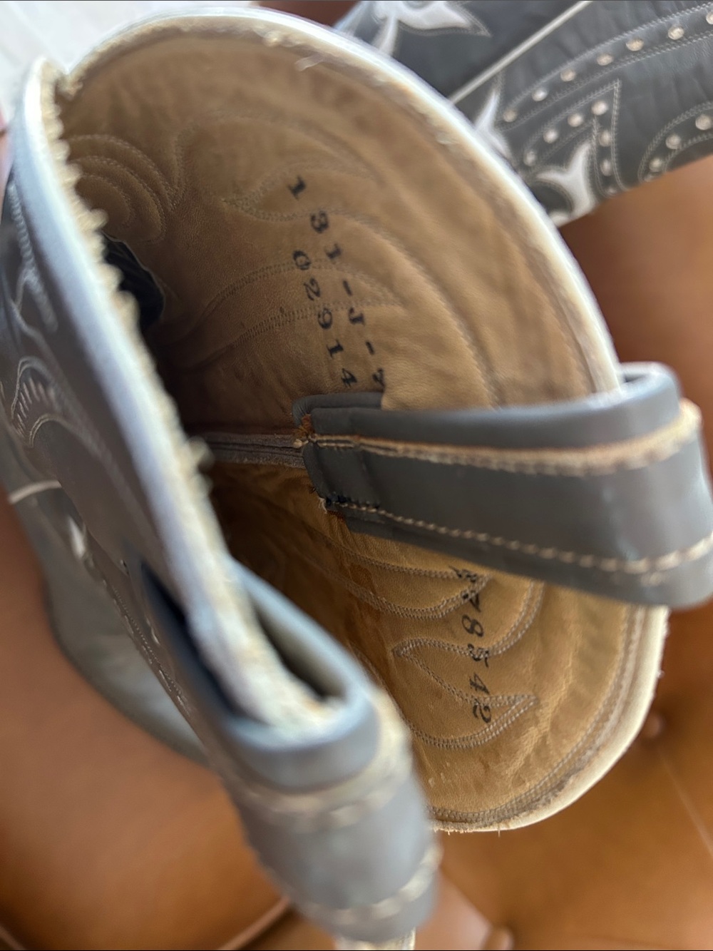 Tony Lama Gray and White Embroidered Heeled Cowboy Boots - Picture 5 of 7